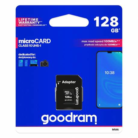 Karta Pamięci GOODRAM microSD 128GB CLASS 10 UHS I 100MB/s z adapterem SD