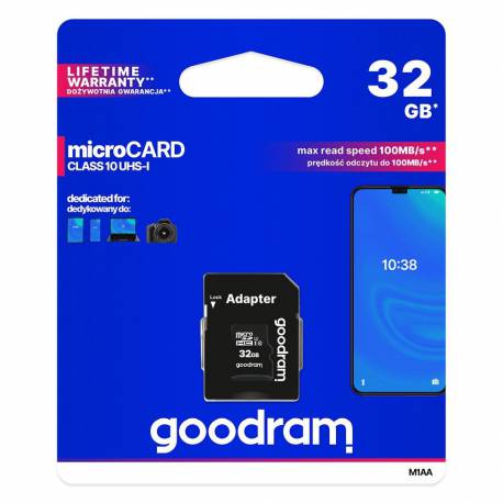 Karta Pamięci GOODRAM microSD 32GB CLASS 10 UHS I 100MB/s z adapterem SD