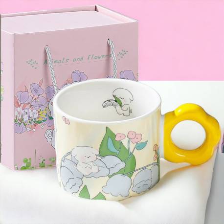 Kwiatowy Kubek Z Łyżeczką 280 Ml + Pudełko Na Prezent Kb01Zo