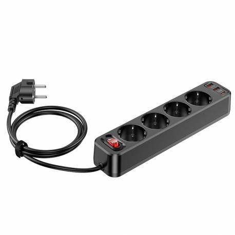 HOCO listwa zasilająca 4-gniazdowa + 2 x USB QC3.0 18W + Typ C PD 20W Aura NS1 czarna