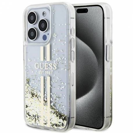 Oryginalne Etui Guess Hardcase Guhcp15Llfcsegt Do Iphone 15 Pro (Liquid Glitter Gold Stripes / Transparent)