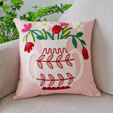 Poszewka Na Poduszkę 45 X 45 Cm Dzbanuszek Z Kwiatami Bukiet Pod144