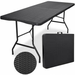 Stół Cateringowy Rattan Składany W Walizkę - 180 Cm Czarny