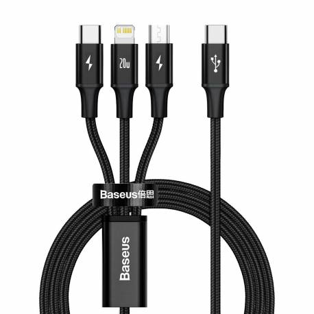 Kabel Baseus Rapid Series 3W1 Usb-C - Usb-C / Lightning / Micro Usb 20W Pd 1.5M - Czarny