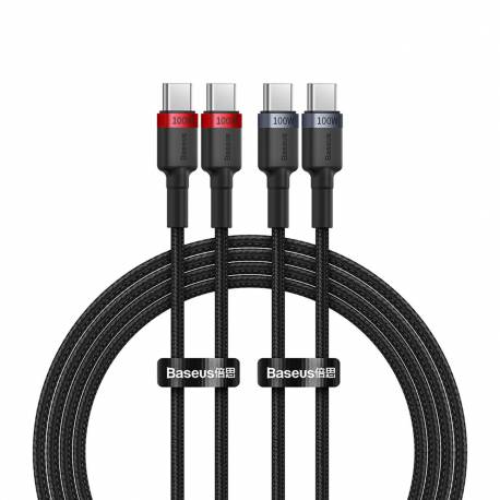 Kabel Baseus Cafule Usb-C / Usb-C 100W 1 M - Czerwono-Czarny I Czarno-Szary (2 Szt.)
