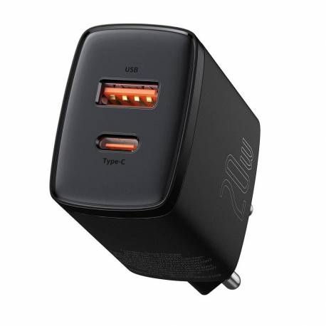 Baseus Compact Szybka Ładowarka Sieciowa Usb / Usb Typ C 20W 3A Power Delivery Quick Charge 3.0 Czarny (Ccxj-B01)