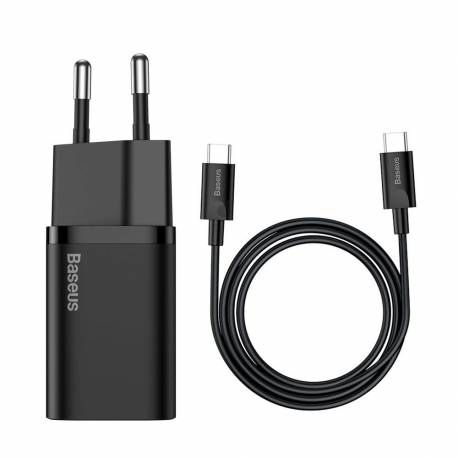 Baseus Super Si Szybka Ładowarka Sieciowa Quick Charge 3.0 Power Delivery 25W 3A + Kabel Usb Typ C - Usb Typ C 3A 1M Czarny (Tzc