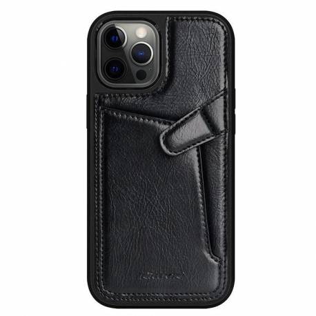 Nillkin Aoge Leather Case Elastyczne Pancerne Etui Z Prawdziwej Skóry Z Kieszonką Iphone 12 Mini Czarny