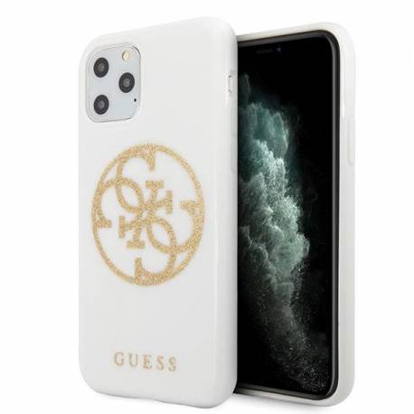 Etui Guess Glitter 4G Circle Logo Na Iphone 11 Pro Max - Białe