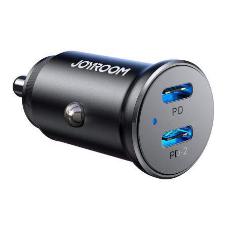 Mini Ładowarka Samochodowa Joyroom Jr-Ccn06 30W 2X Usb-C Metalowa - Czarna