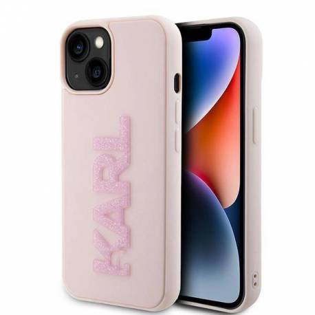 Etui Karl Lagerfeld 3D Rubber Glitter Logo Na Iphone 15 Plus - Różowe