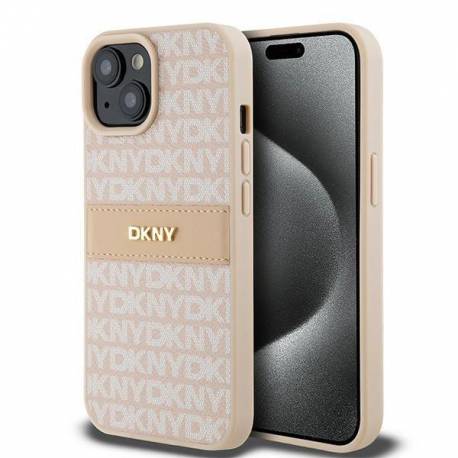 Etui Dkny Leather Mono Stripe & Metal Logo Na Iphone 15 Plus / 14 Plus - Różowe