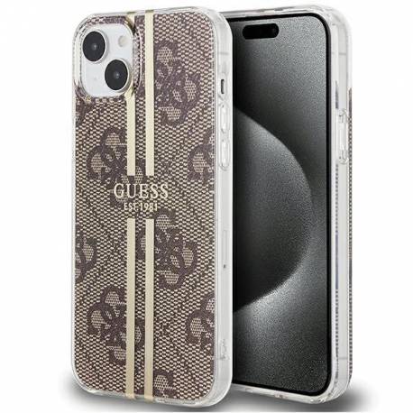 Etui Guess Iml 4G Gold Stripe Na Iphone 15 Plus / 14 Plus - Brązowe