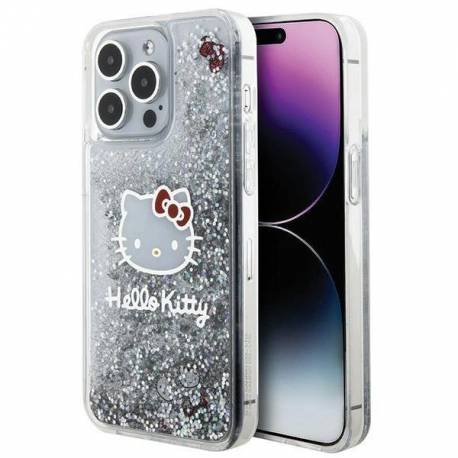 Etui Hello Kitty Liquid Glitter Charms Kitty Head Na Iphone 15 Pro Max - Srebrne