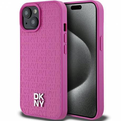 Etui Dkny Leather Pattern Metal Logo Magsafe Na Iphone 15 / 14 / 13 - Różowe