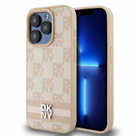 Etui Dkny Leather Checkered Mono Pattern & Printed Stripes Na Iphone 15 Pro - Różowe