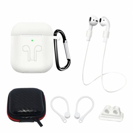 Zestaw Silikonowe Etui Airpods 2 / Airpods 1 + Futerał / Zaczep Na Ucho / Pasek Na Szyję / Uchwyt Na Pasek Zegarka / Karabińczyk