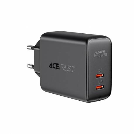 Acefast ładowarka sieciowa 2x USB Typ C 40W, PPS, PD, QC 3.0, AFC, FCP czarny (A9 black)