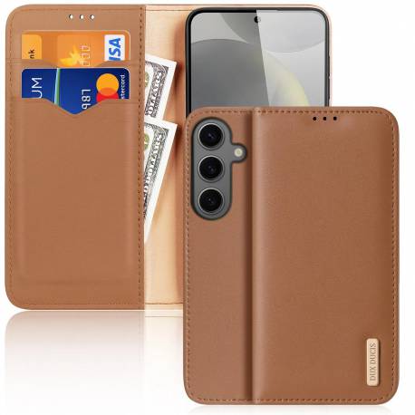 Etui Dux Ducis Hivo Z Klapką I Blokadą Rfid Do Samsung Galaxy S24+ - Brązowe