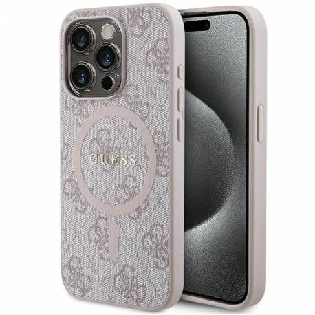 Etui Guess 4G Collection Leather Metal Logo Magsafe Na Iphone 15 Pro - Różowe