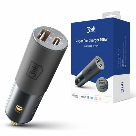 Ładowarka Samochodowa 3Mk Hyper Car Charger Usb-C Usb-A 100W - Srebrna