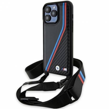 Etui Bmw M Edition Carbon Tricolor Lines & Strap Na Iphone 15 Pro Max - Czarne