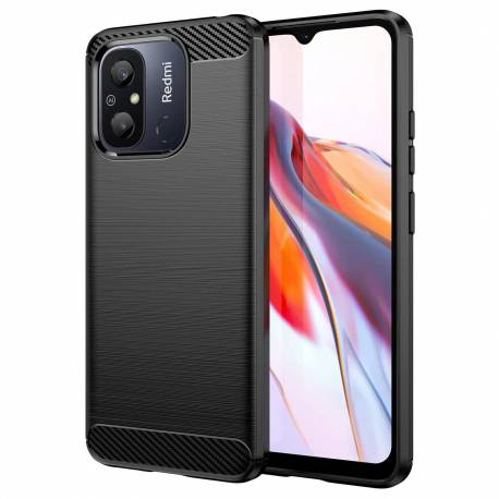 Carbon Case Etui Do Xiaomi Redmi 11A / Poco C55 / Redmi 12C Elastyczny Silikonowy Karbonowy Pokrowiec Czarne