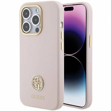 Etui Guess Silicone Logo Strass 4G Na Iphone 15 Pro - Jasnoróżowe