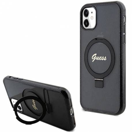 Etui Guess Ring Stand Script Glitter Magsafe Na Iphone 11 / Xr - Czarne