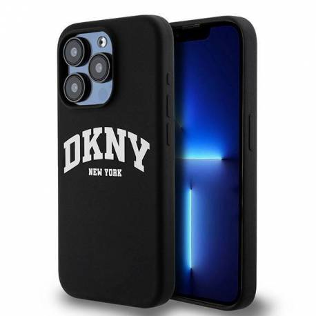 Etui Dkny Liquid Silicone White Printed Logo Magsafe Na Iphone 15 Pro - Czarne