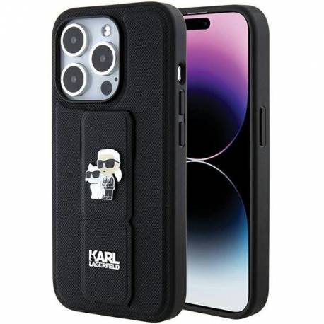 Etui Karl Lagerfeld Gripstand Saffiano Karl&choupette Pins Na Iphone 15 Pro Max - Czarne
