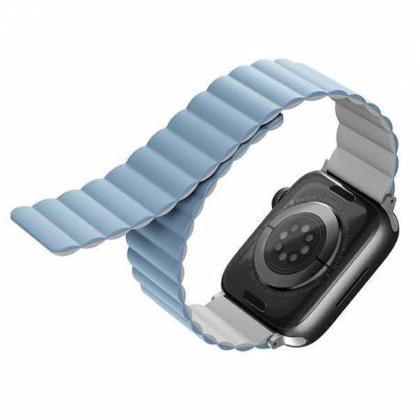 UNIQ pasek Revix Apple Watch Series 4/5/6/7/8/SE/SE2/Ultra 42/44/45/49mm. Reversible Magnetic biały-niebieski/white-blue