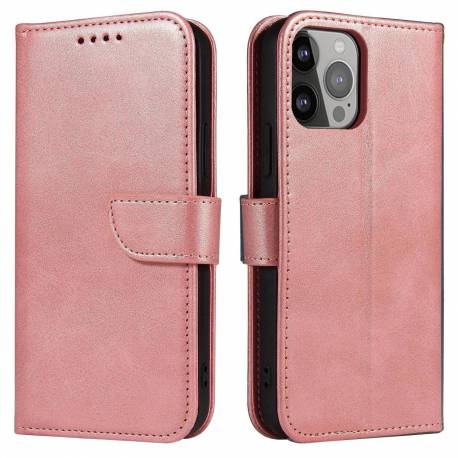 Etui portfel z klapką podstawką do iPhone 15 Magnet Case - różowe