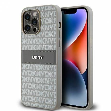 Etui Dkny Leather Mono Stripe & Metal Logo Na Iphone 14 Pro - Beżowe