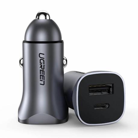 Ugreen Szybka Ładowarka Samochodowa Usb-A / Usb-C 30W Pd Pps Szara (Cd130)