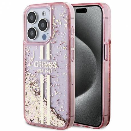 Etui Guess Liquid Glitter Gold Stripes Na Iphone 15 Pro - Różowe
