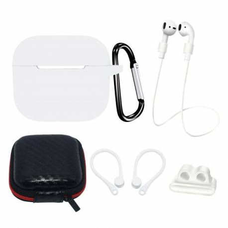 Zestaw Silikonowe Etui Airpods 3 + Futerał / Zaczep Na Ucho / Pasek Na Szyję / Uchwyt Na Pasek Zegarka / Karabińczyk - Białe