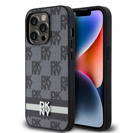 Etui Dkny Leather Checkered Mono Pattern & Printed Stripes Na Iphone 14 Pro - Czarne
