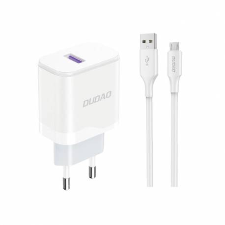 Ładowarka Sieciowa Dudao A20Eu Usb-A 18W - Biała + Kabel Usb-A - Micro Usb