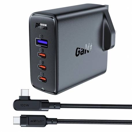 Zestaw 2x szybka ładowarka GaN UK 100W Power Delivery 3x USB C 1x USB - biała / czarna