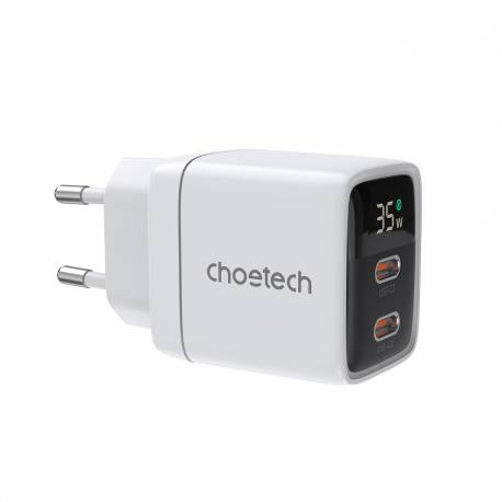 Ładowarka Sieciowa Gan Choetech Pd6051 2X Usb-C Pd 35W Z Wyświetlaczem - Biała