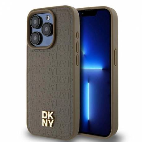Etui Dkny Leather Monogram Pattern Metal Logo Magsafe Na Iphone 15 Pro - Brązowe