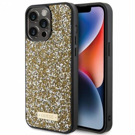 Etui Guess Rhinestone Metal Logo Na Iphone 15 Pro - Żółte