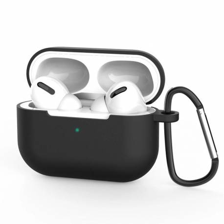 Etui do AirPods Pro silikonowy miękki pokrowiec na słuchawki + brelok karabińczyk zawieszka czarny (case D)