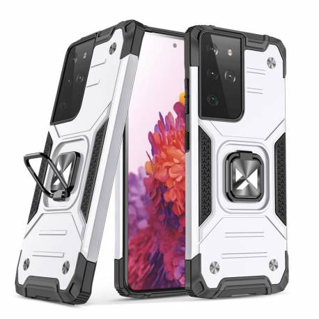 Wozinsky Ring Armor pancerne hybrydowe etui pokrowiec + magnetyczny uchwyt Samsung Galaxy S22 Ultra srebrny