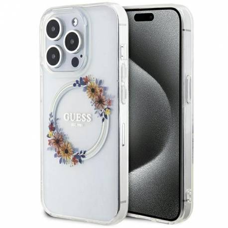 Etui Guess Iml Flowers Wreatch Magsafe Na Iphone 15 Pro - Przezroczyste
