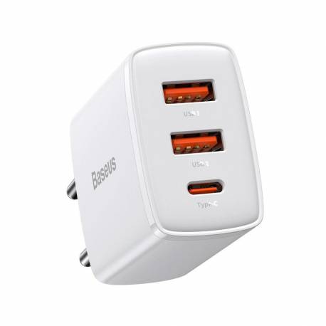 Baseus Compact Szybka Ładowarka Sieciowa 2X Usb / Usb Typ C 30W 3A Power Delivery Quick Charge Biały (Ccxj-E02)