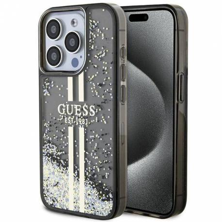 Etui Guess Liquid Glitter Gold Stripes Na Iphone 15 Pro - Czarne