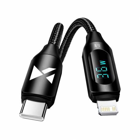 Kabel USB-C - Lightning Wozinsky WUCLC1 z wyświetlaczem LED 36W 1m - czarny