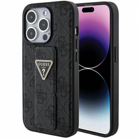 Etui Guess Grip Stand 4G Triangle Strass Na Iphone 15 Pro Max - Czarne